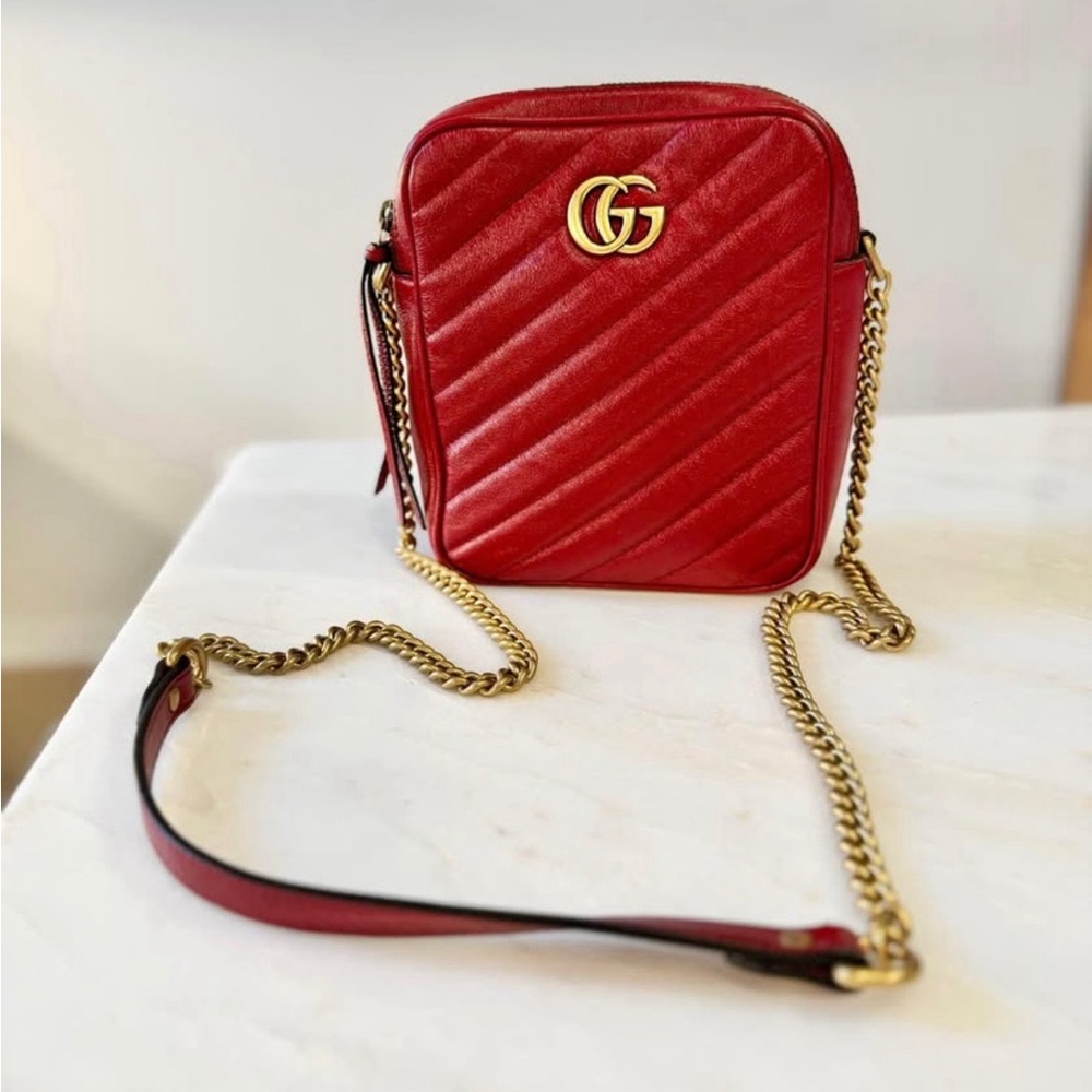 Gucci GG Marmont Red Gold Quilted Crossbody Bag